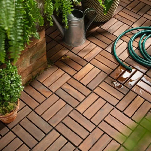 resizecom NOVO Solid Acacia Deck Tiles 12 Slats Interlocking Flooring Tiles Checker Pattern 30 Pack